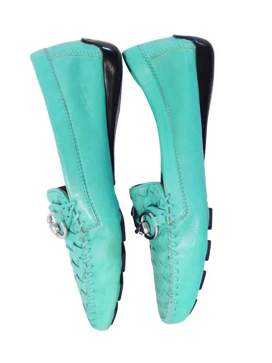 ROBERT ZUR Perlata $325 Aqua True Glove Leather Intrecciato Driving Loafers 7.5 - Picture 3 of 8